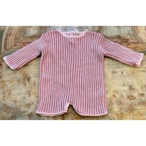 Illoura Baby One Piece Romper Pink Knitted Long Sleeve Ribbed Back Button 3-6M